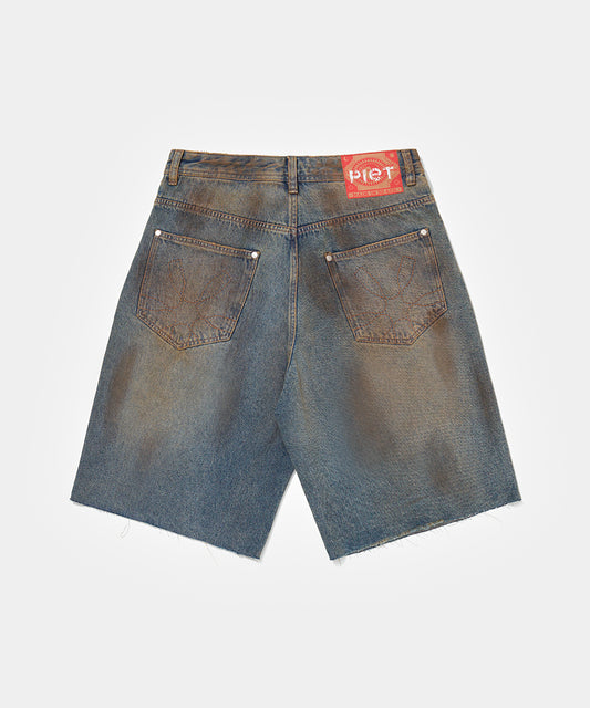 Dirty Wash Denim Shorts - Blue