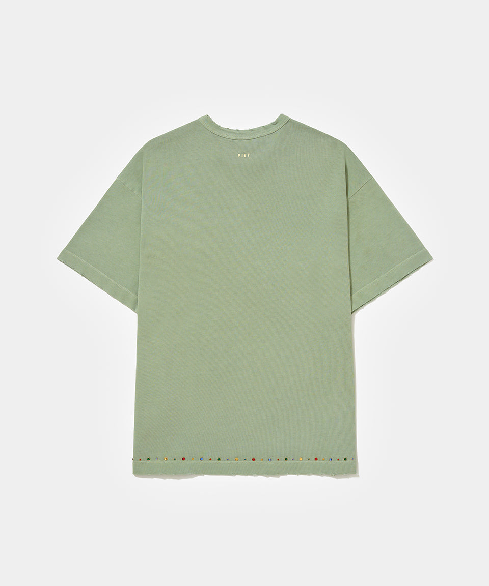 Gems Distressed Tee - Olive